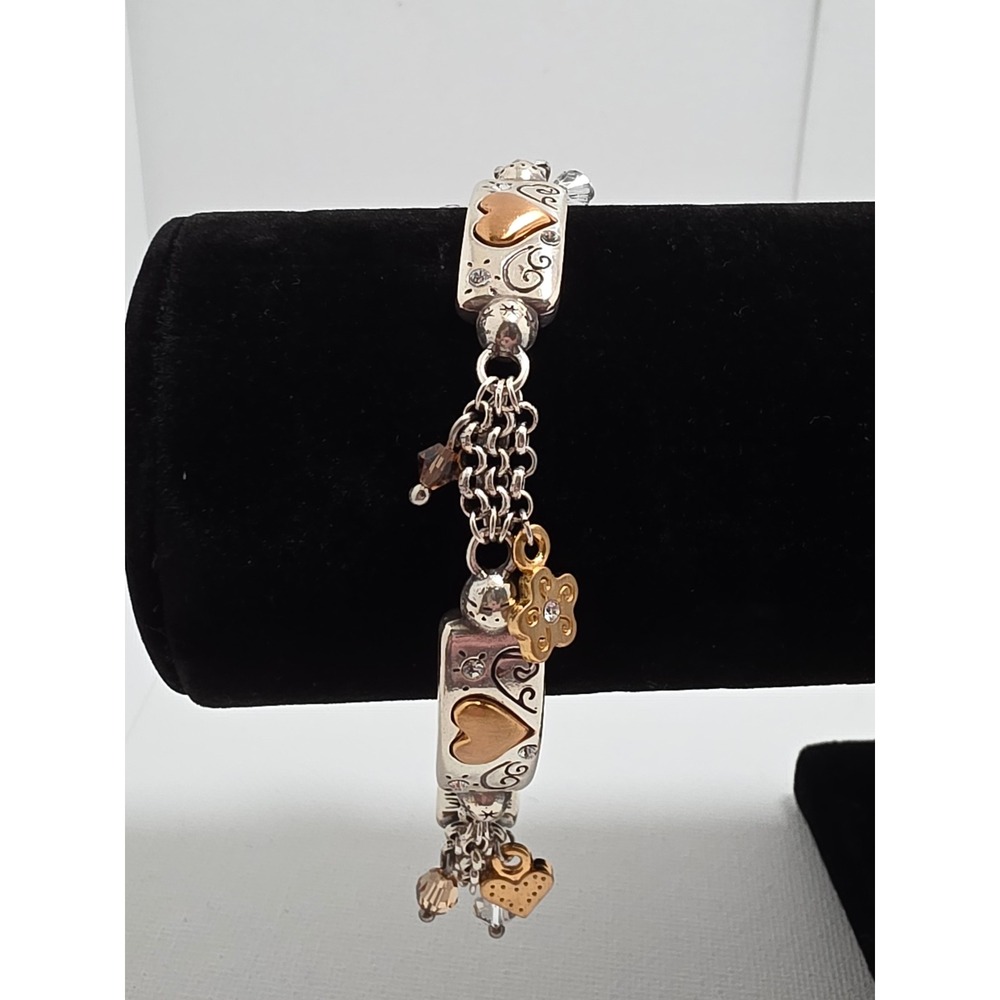Brighton Remember Your Heart Mixed Metal Charm Bracelet Silver Gold Tone 7.5"